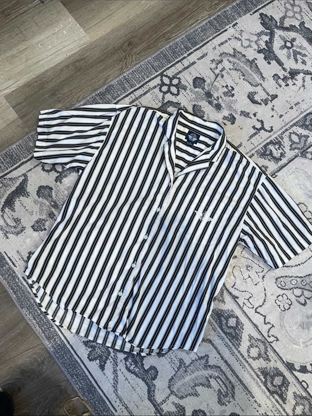 Vintage 80’s Docker Casual Black & White Striped Short-Sleeve Shirt